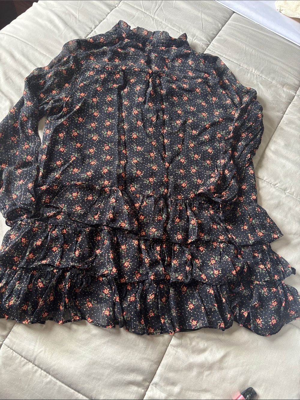 Women's Black Floral Ruffle Jacket - Picture 3 of 5